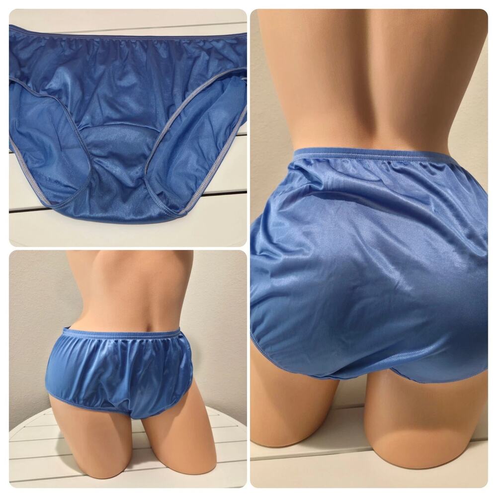 Shadowline 11032 Bikini Panty Shiny Nylon Full Cut Silky Zing Blue